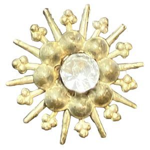 Vtg Gold Tone Metal Sunburst Brooch 1.25" Gold Clear Rhinestone Starburst Pin